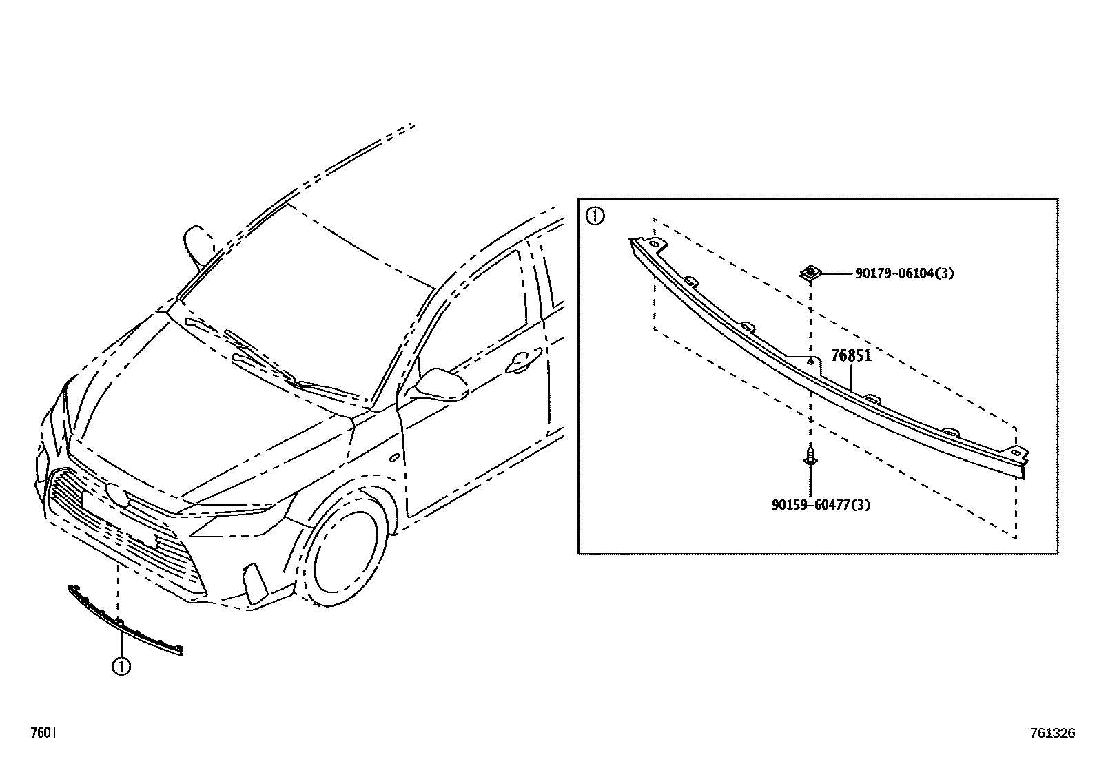 Toyota YARIS 挡泥板和扰流板 EPC diagram — 761326