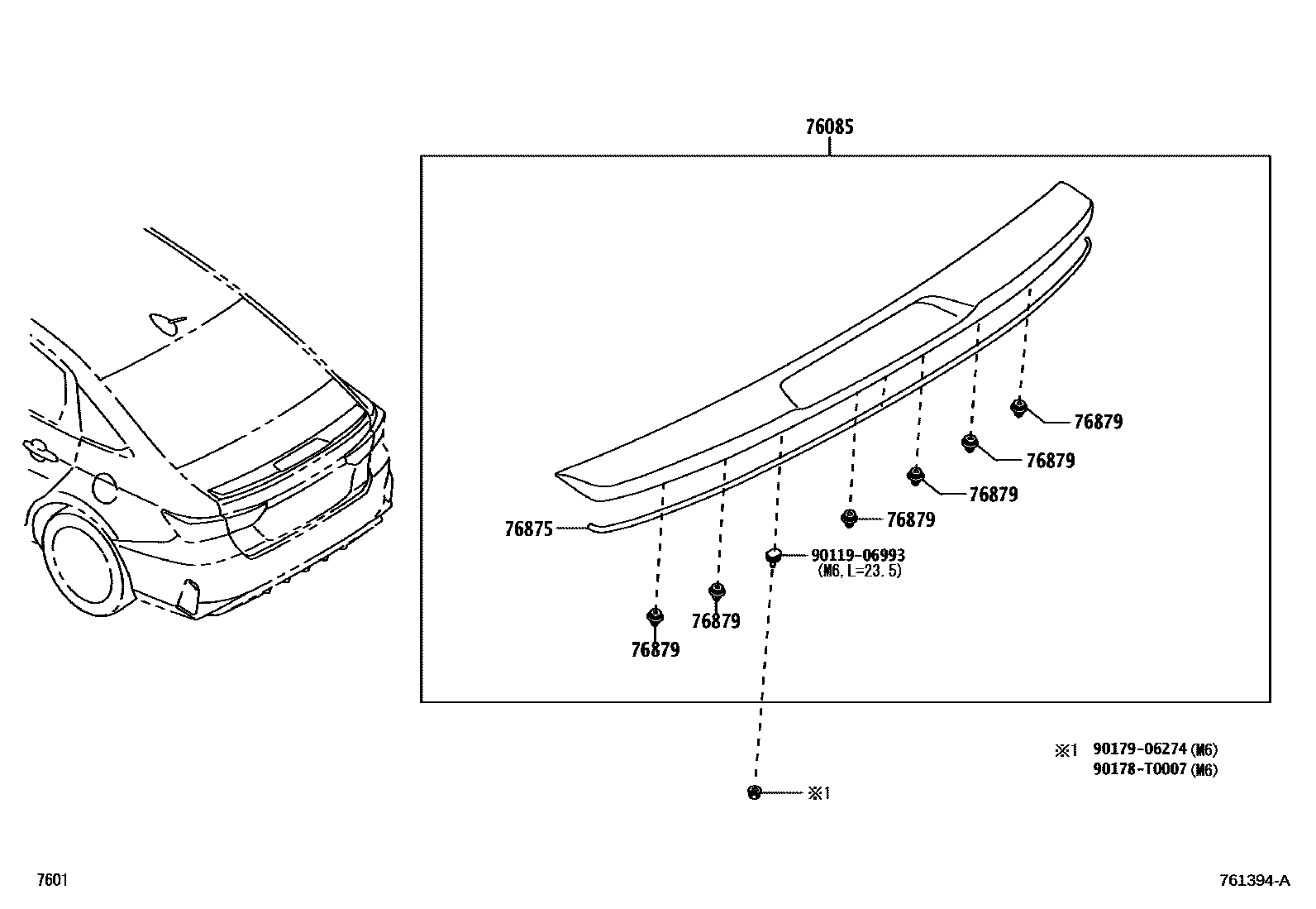 Toyota YARIS 挡泥板和扰流板 EPC diagram — 761394A