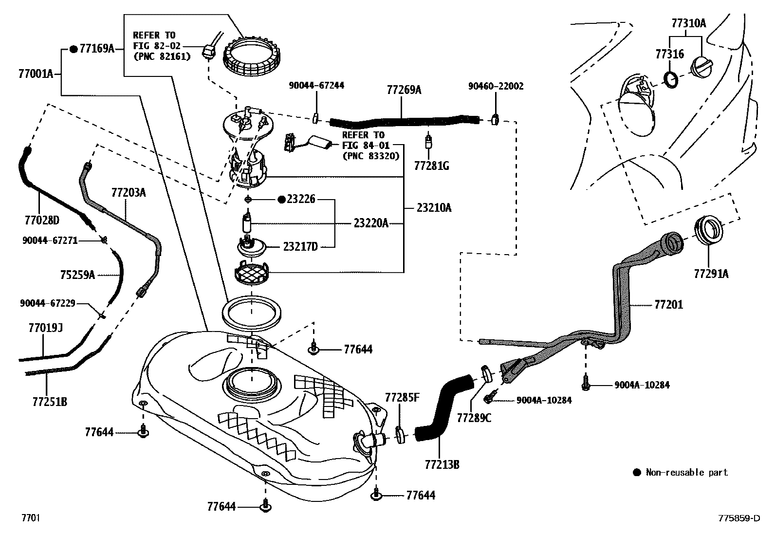 Toyota YARIS 燃油箱和燃油管 EPC diagram — 775859D
