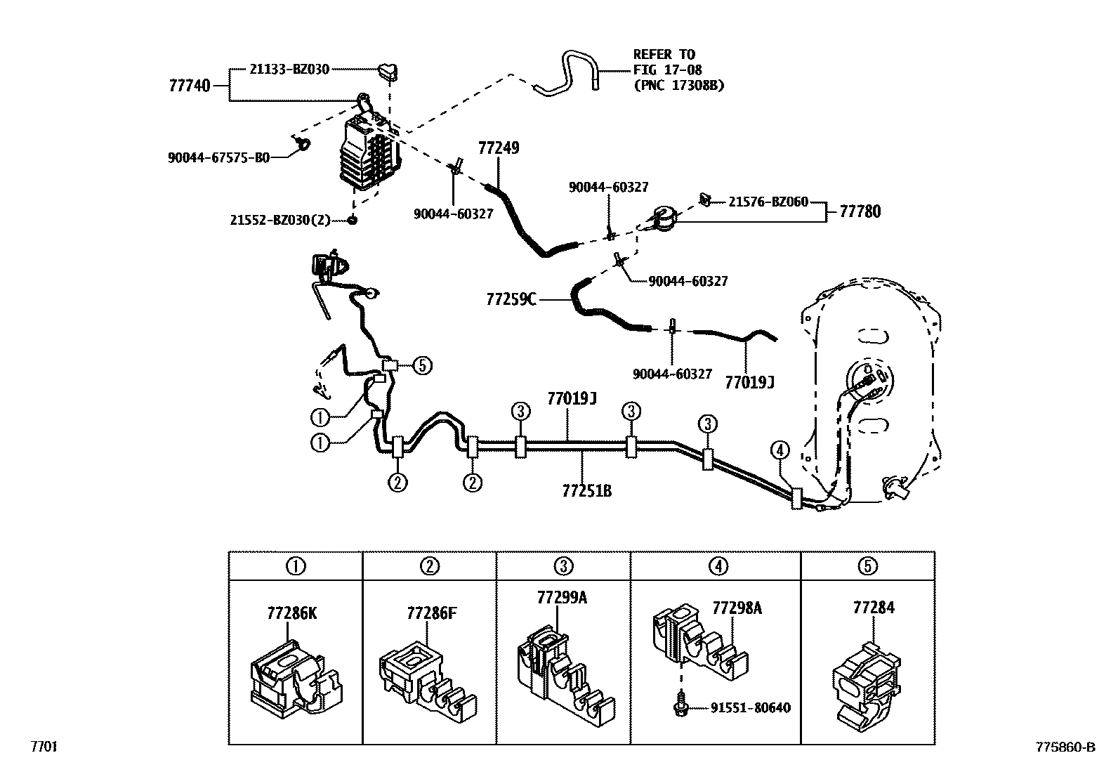 Toyota YARIS 燃油箱和燃油管 EPC diagram — 775860B