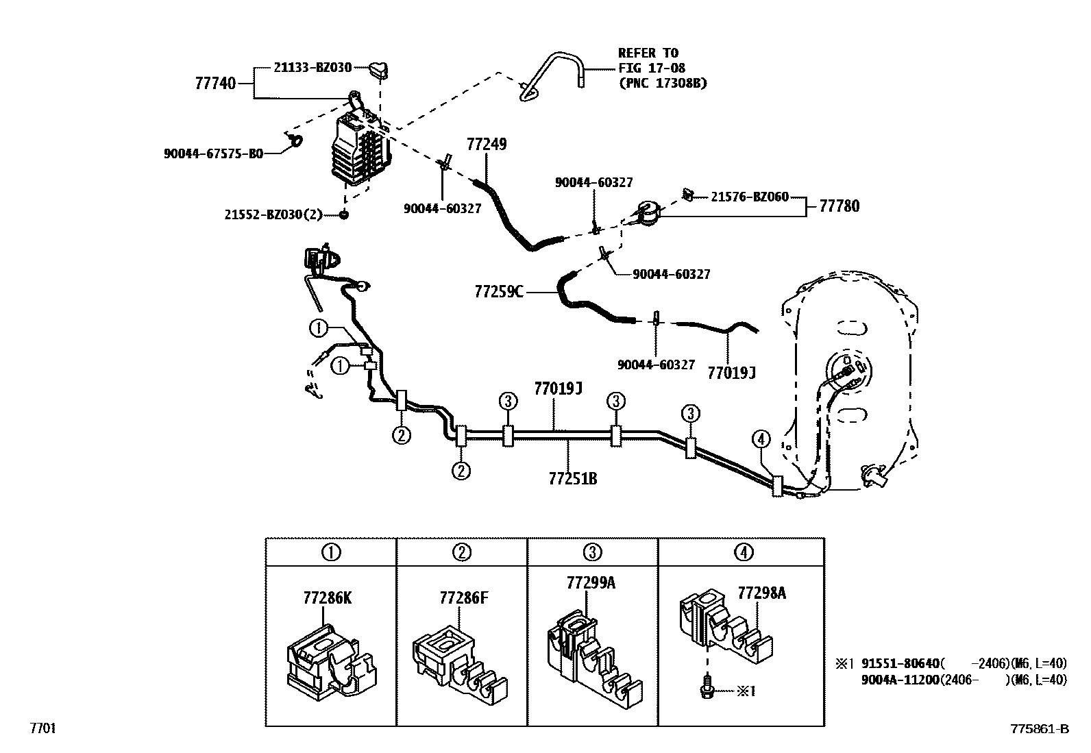 Toyota YARIS 燃油箱和燃油管 EPC diagram — 775861B