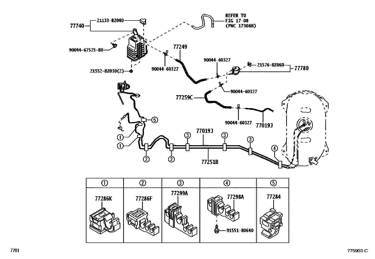 Toyota YARIS 燃油箱和燃油管 EPC diagram — 775903C