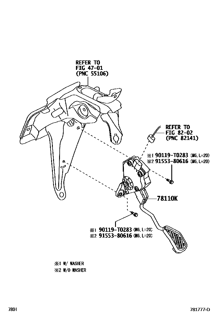 Toyota YARIS accelerator pedal connecting rod EPC diagram — 781777D