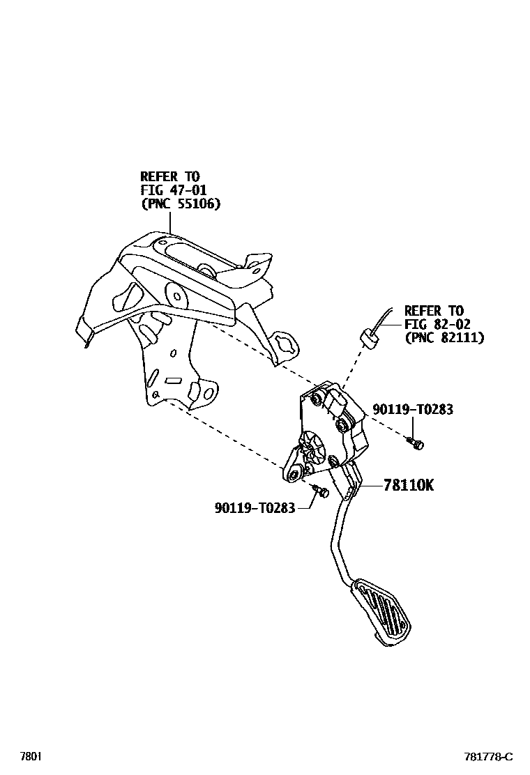 Toyota YARIS accelerator pedal connecting rod EPC diagram — 781778C