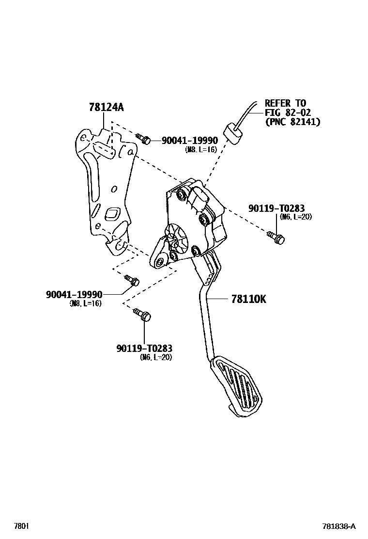 Toyota YARIS accelerator pedal connecting rod EPC diagram — 781838A