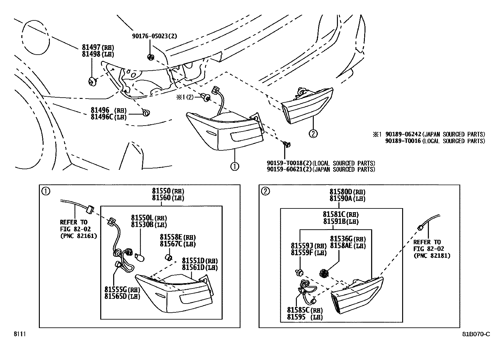 Toyota YARIS 后组合灯 EPC diagram — 81B070C