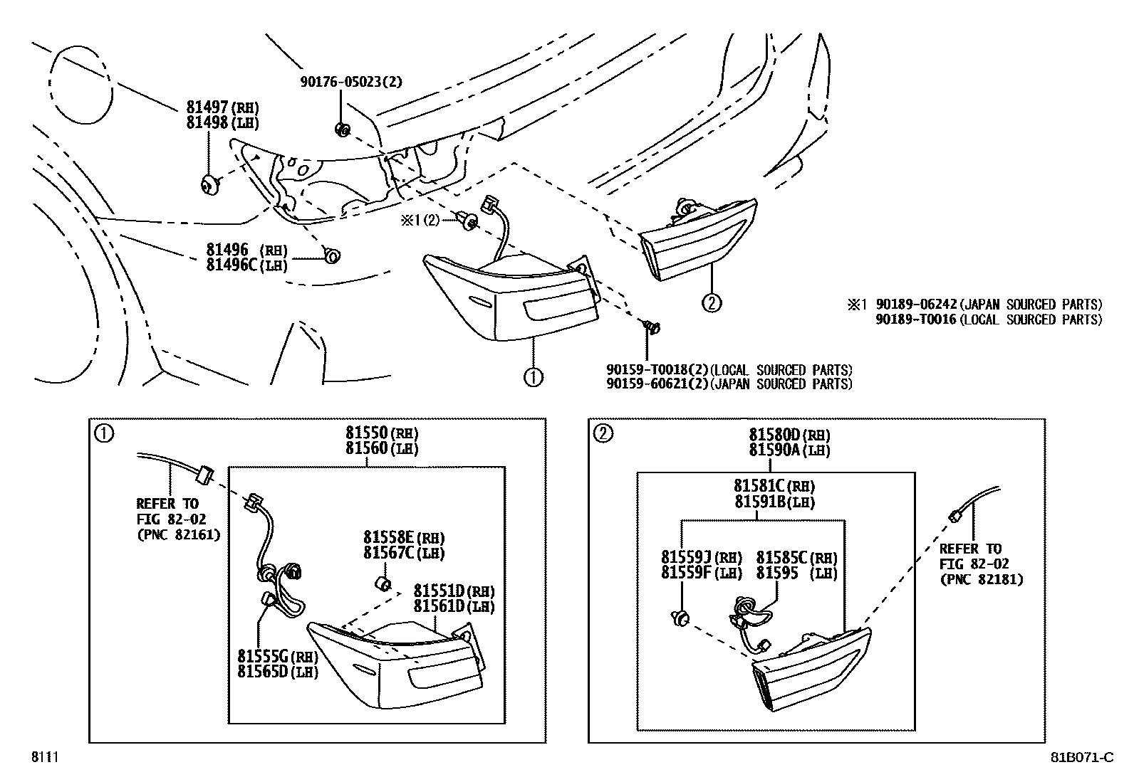 Toyota YARIS 后组合灯 EPC diagram — 81B071C