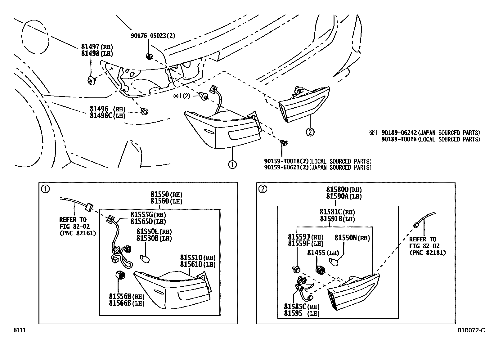 Toyota YARIS 后组合灯 EPC diagram — 81B072C