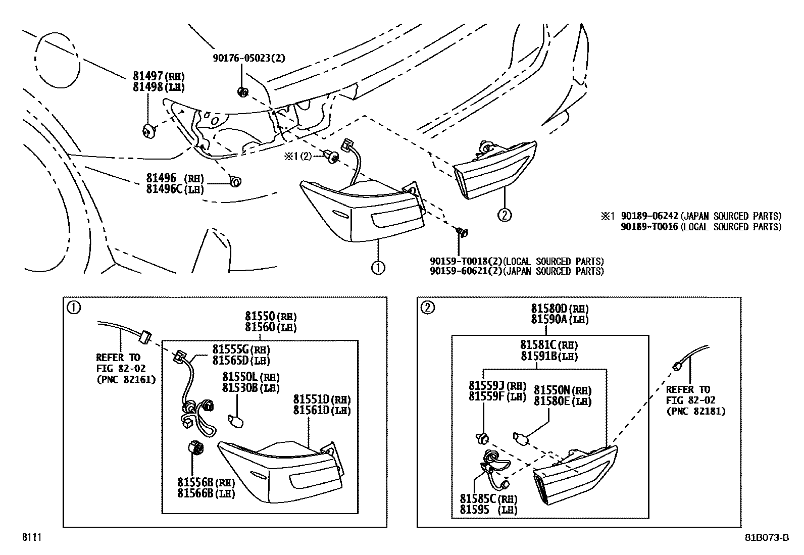 Toyota YARIS 后组合灯 EPC diagram — 81B073B