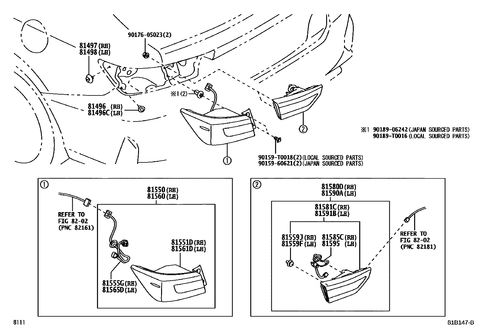Toyota YARIS 后组合灯 EPC diagram — 81B147B