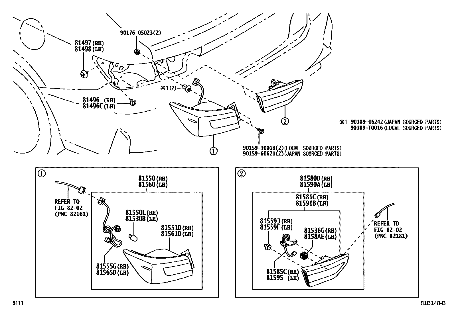 Toyota YARIS 后组合灯 EPC diagram — 81B148B