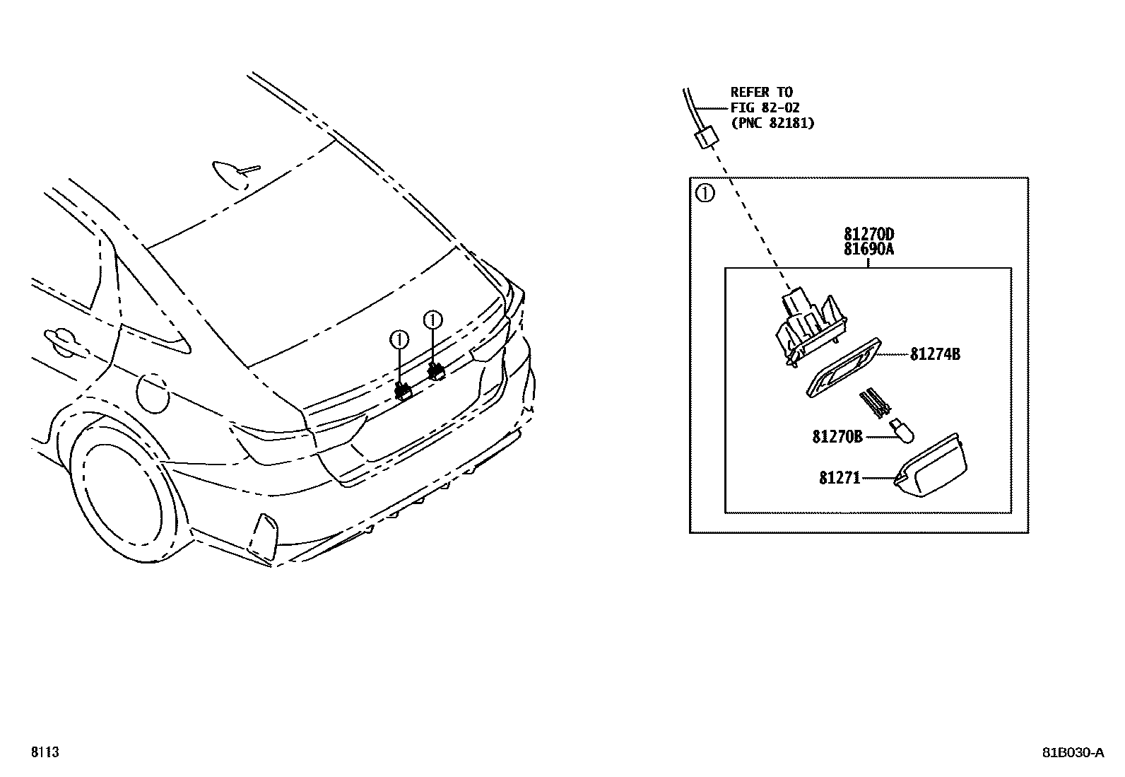 Toyota YARIS 后牌照灯 EPC diagram — 81B030A