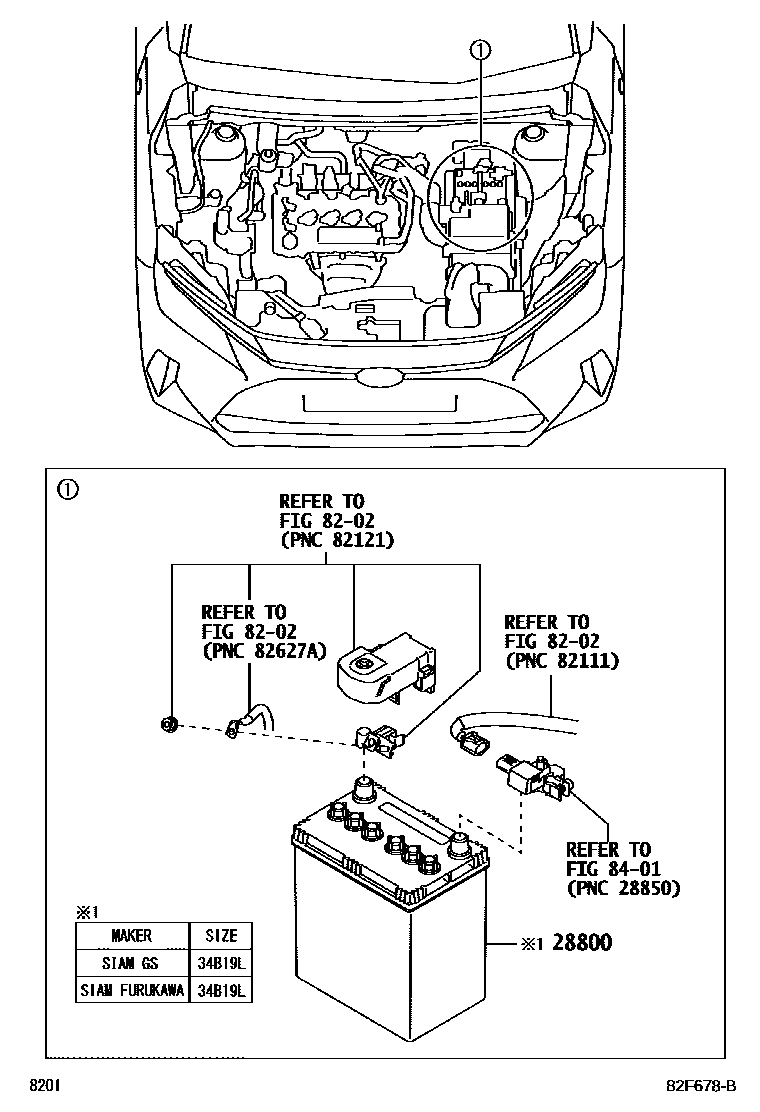 Toyota YARIS 蓄电池和蓄电池电缆 EPC diagram — 82F678B