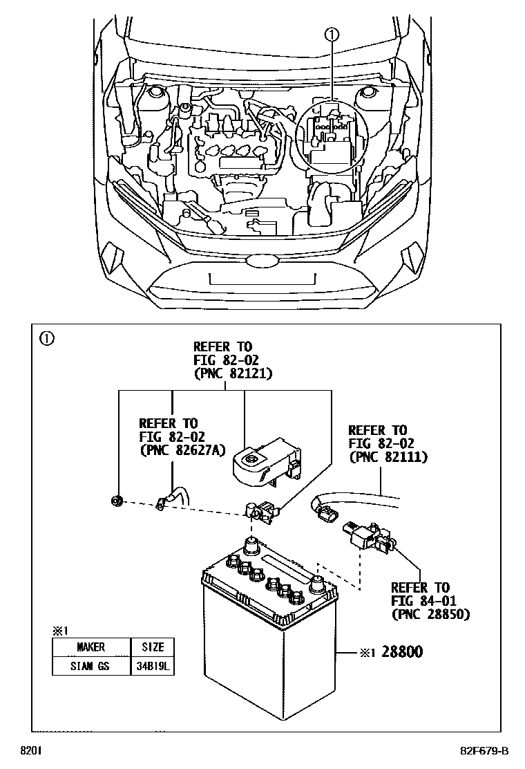 Toyota YARIS 蓄电池和蓄电池电缆 EPC diagram — 82F679B