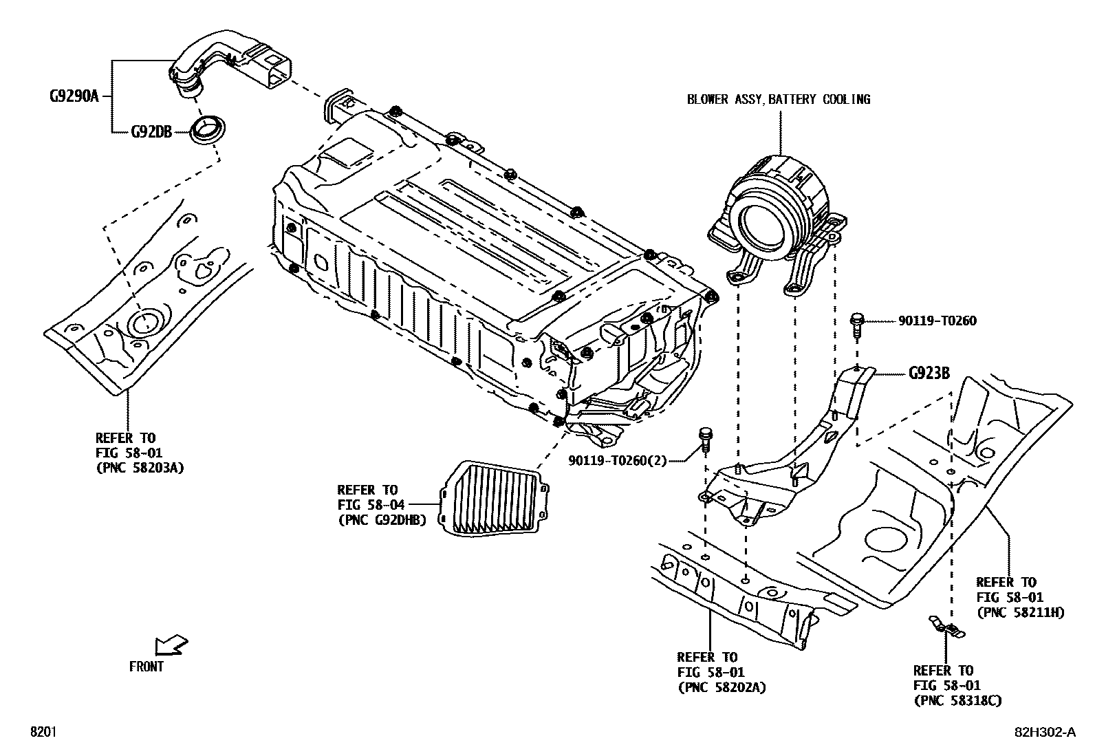 Toyota YARIS 蓄电池和蓄电池电缆 EPC diagram — 82H302A