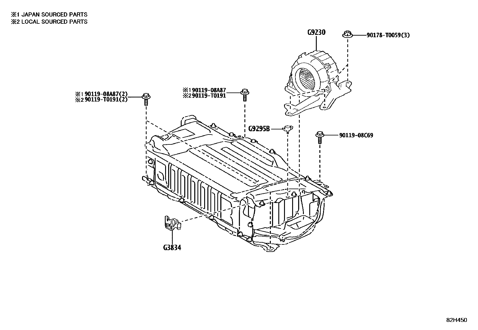 Toyota YARIS 蓄电池和蓄电池电缆 EPC diagram — 82H450