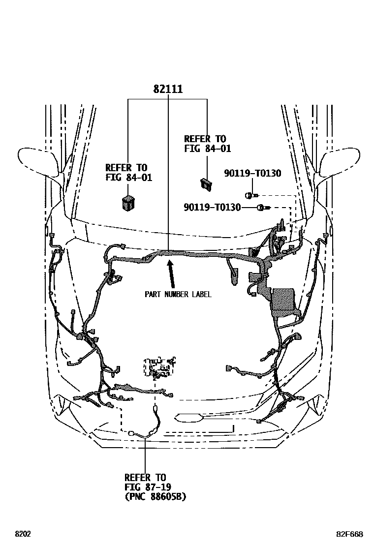 Toyota YARIS 线束和卡夹 EPC diagram — 82F668