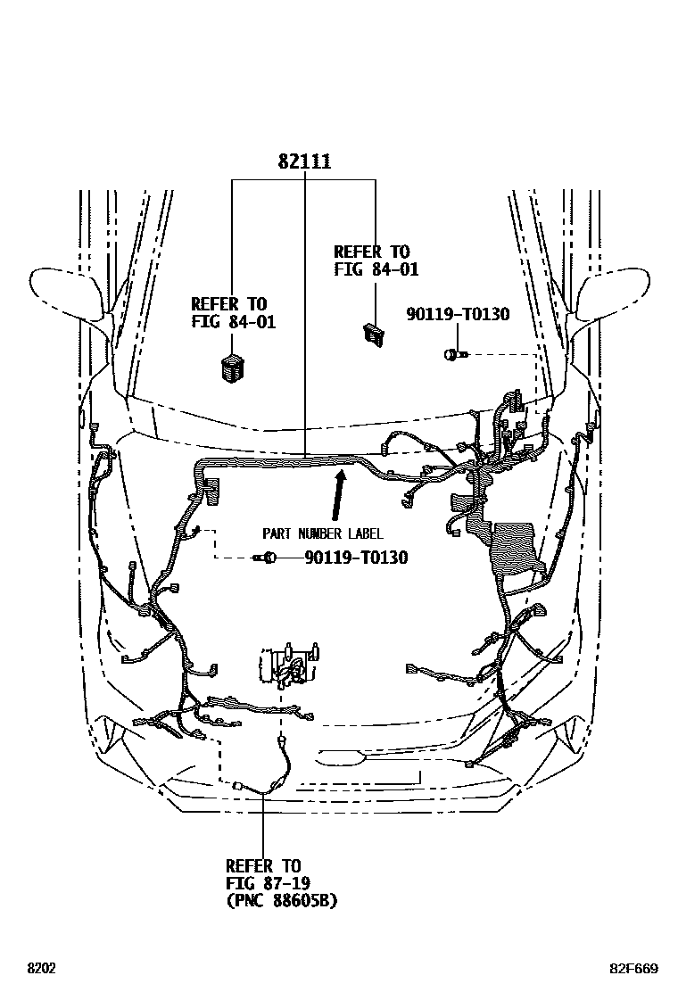 Toyota YARIS 线束和卡夹 EPC diagram — 82F669