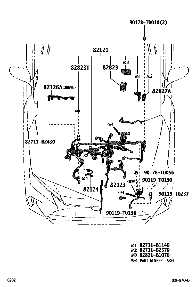 Toyota YARIS 线束和卡夹 EPC diagram — 82F670B