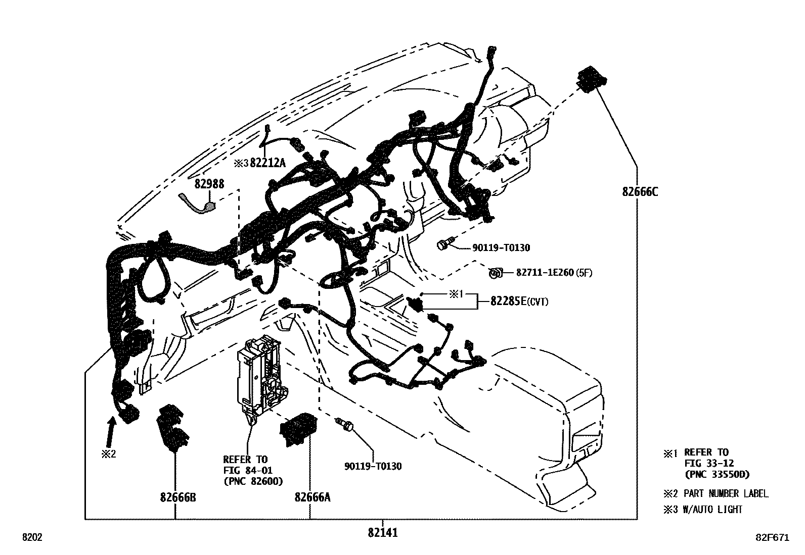 Toyota YARIS 线束和卡夹 EPC diagram — 82F671