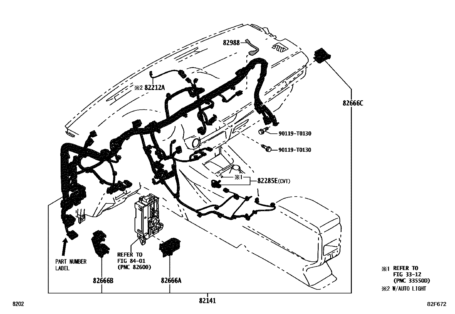 Toyota YARIS 线束和卡夹 EPC diagram — 82F672