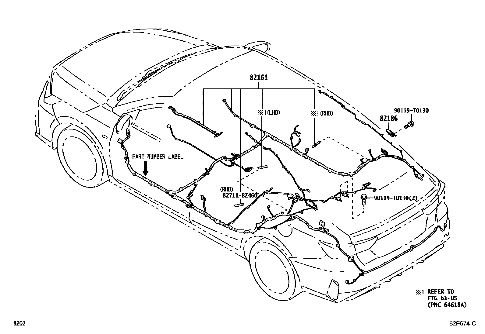 Toyota YARIS 线束和卡夹 EPC diagram — 82F674C