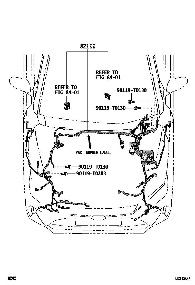 Toyota YARIS 线束和卡夹 EPC diagram — 82H308