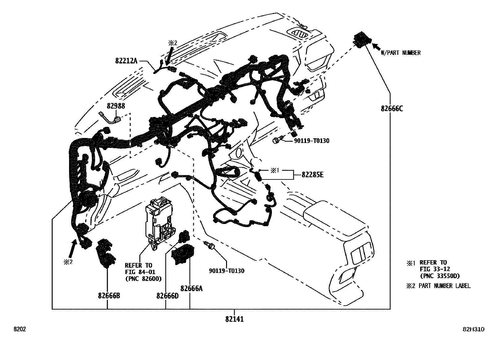 Toyota YARIS 线束和卡夹 EPC diagram — 82H310