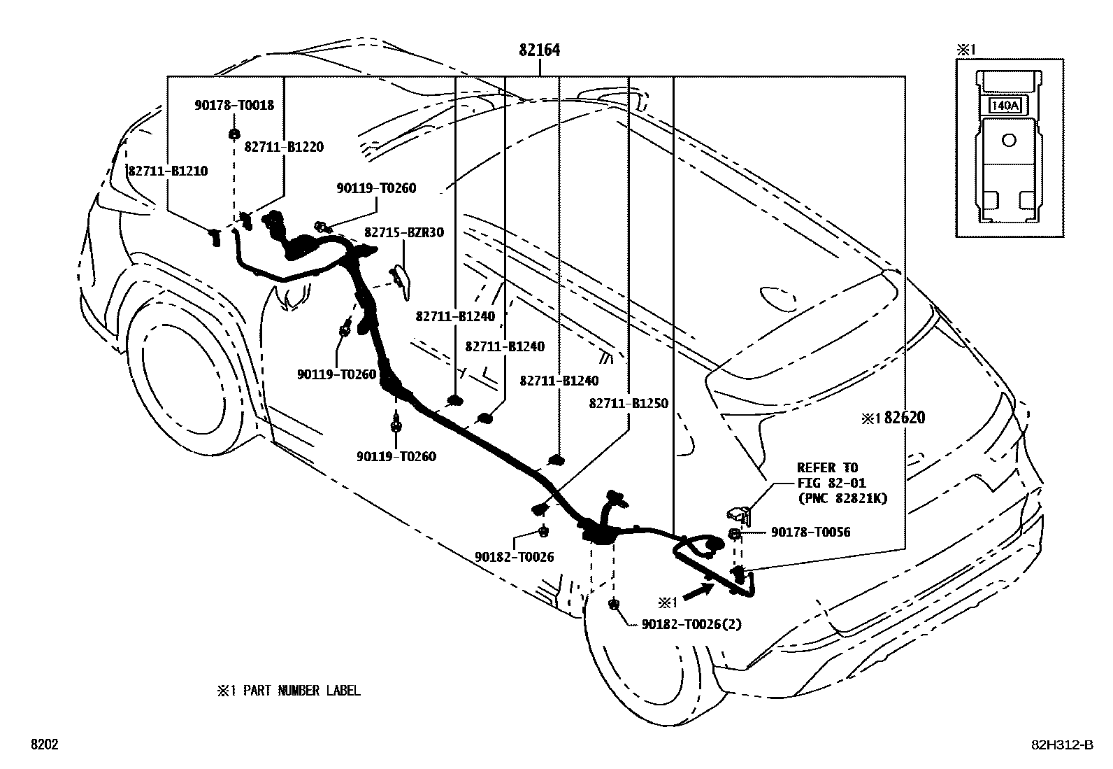 Toyota YARIS 线束和卡夹 EPC diagram — 82H312B