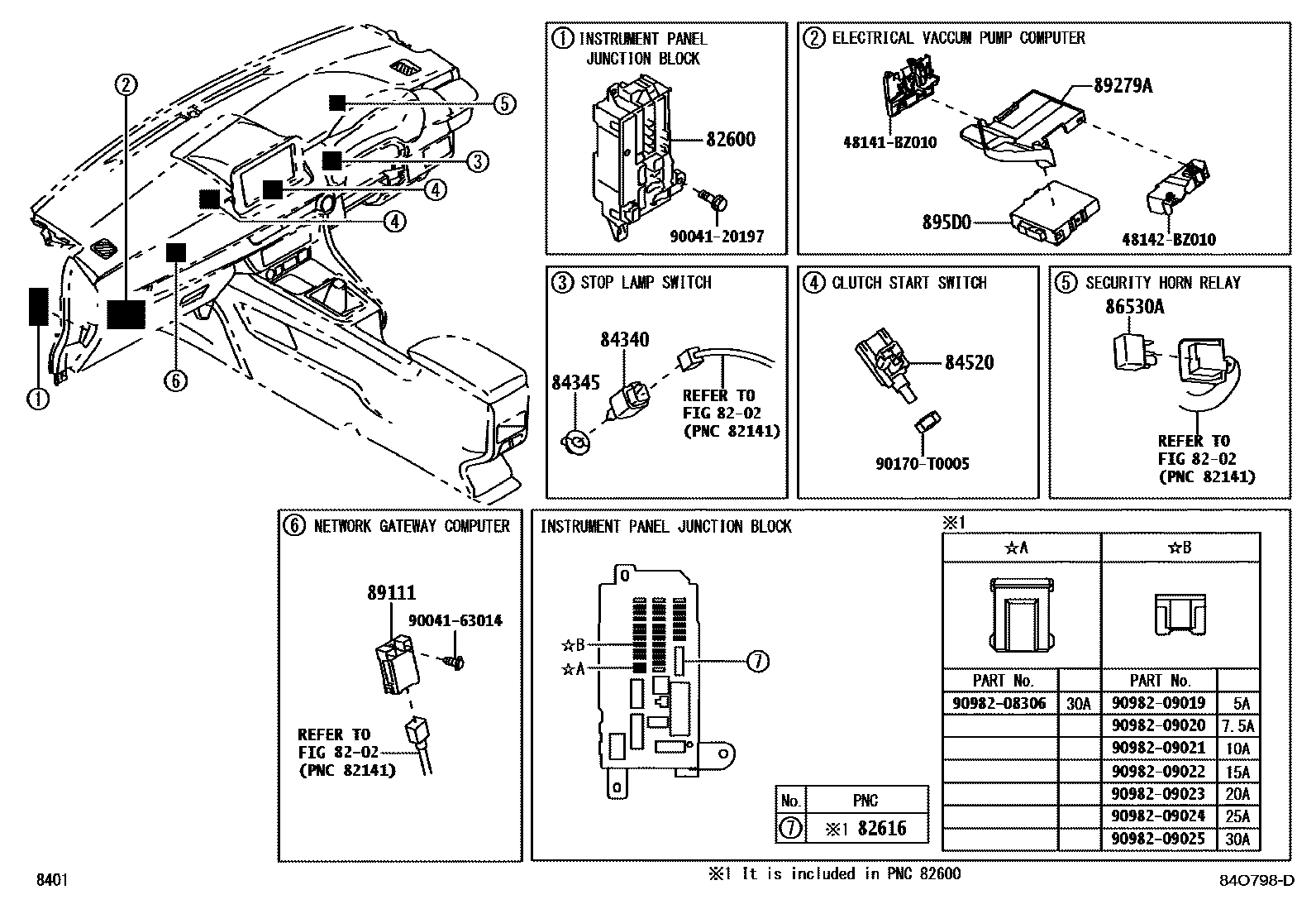 Toyota YARIS 开关和继电器和ECU EPC diagram — 84O798D