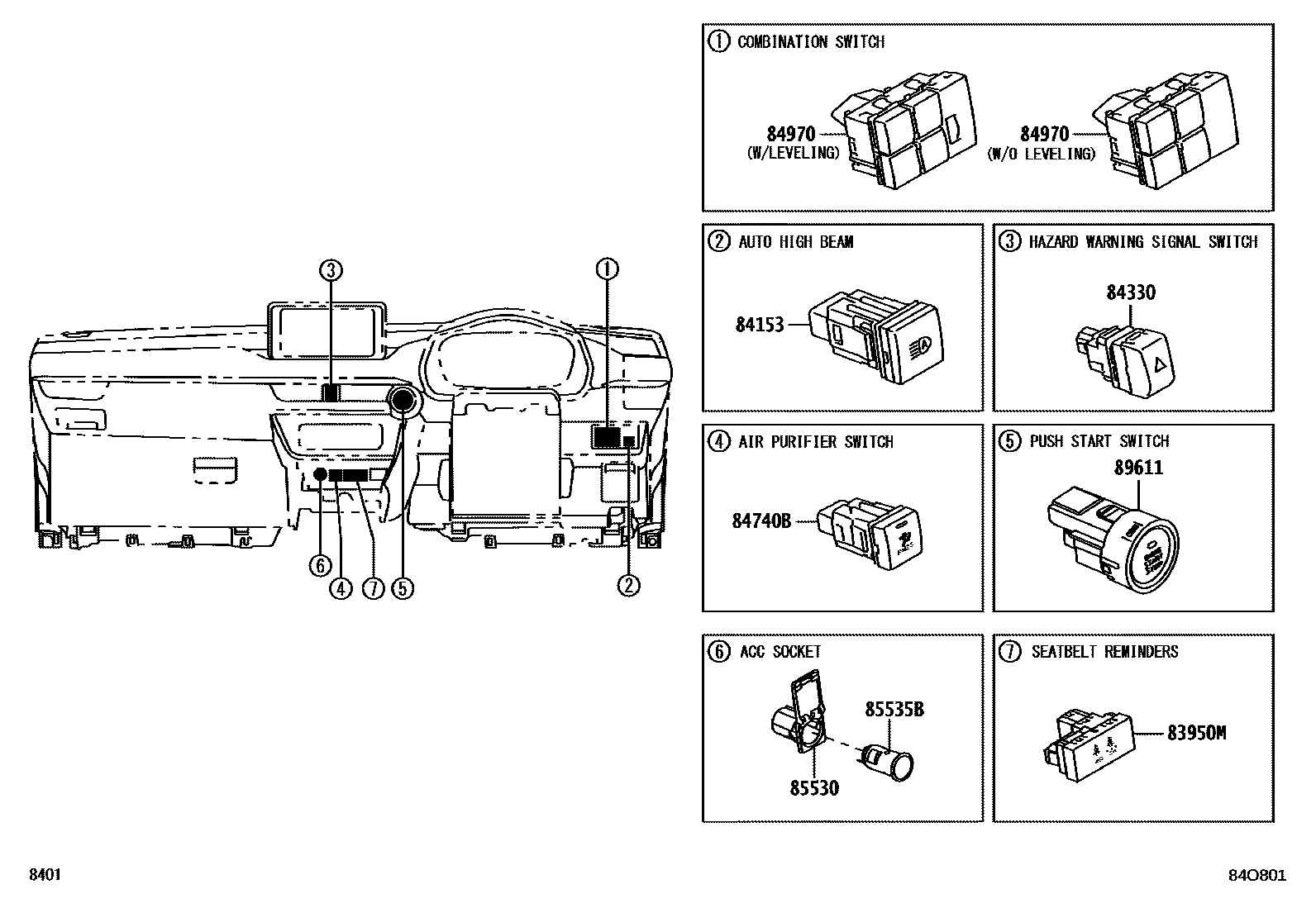 Toyota YARIS 开关和继电器和ECU EPC diagram — 84O801