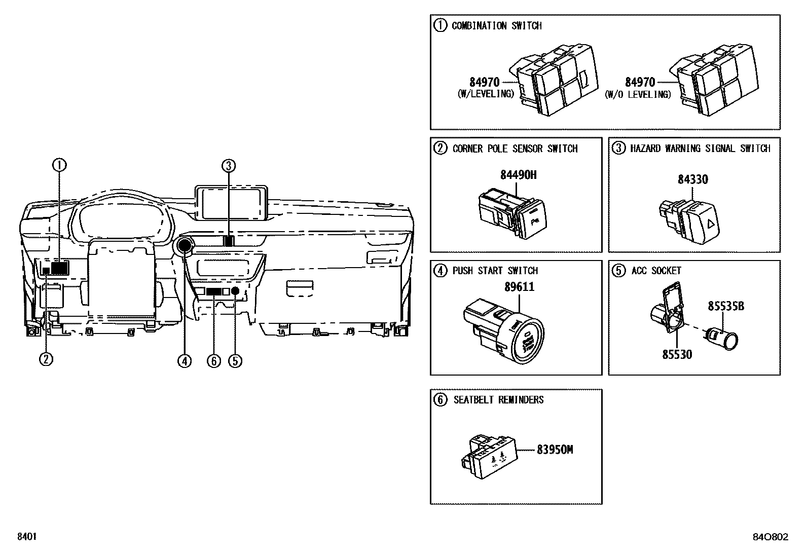 Toyota YARIS 开关和继电器和ECU EPC diagram — 84O802