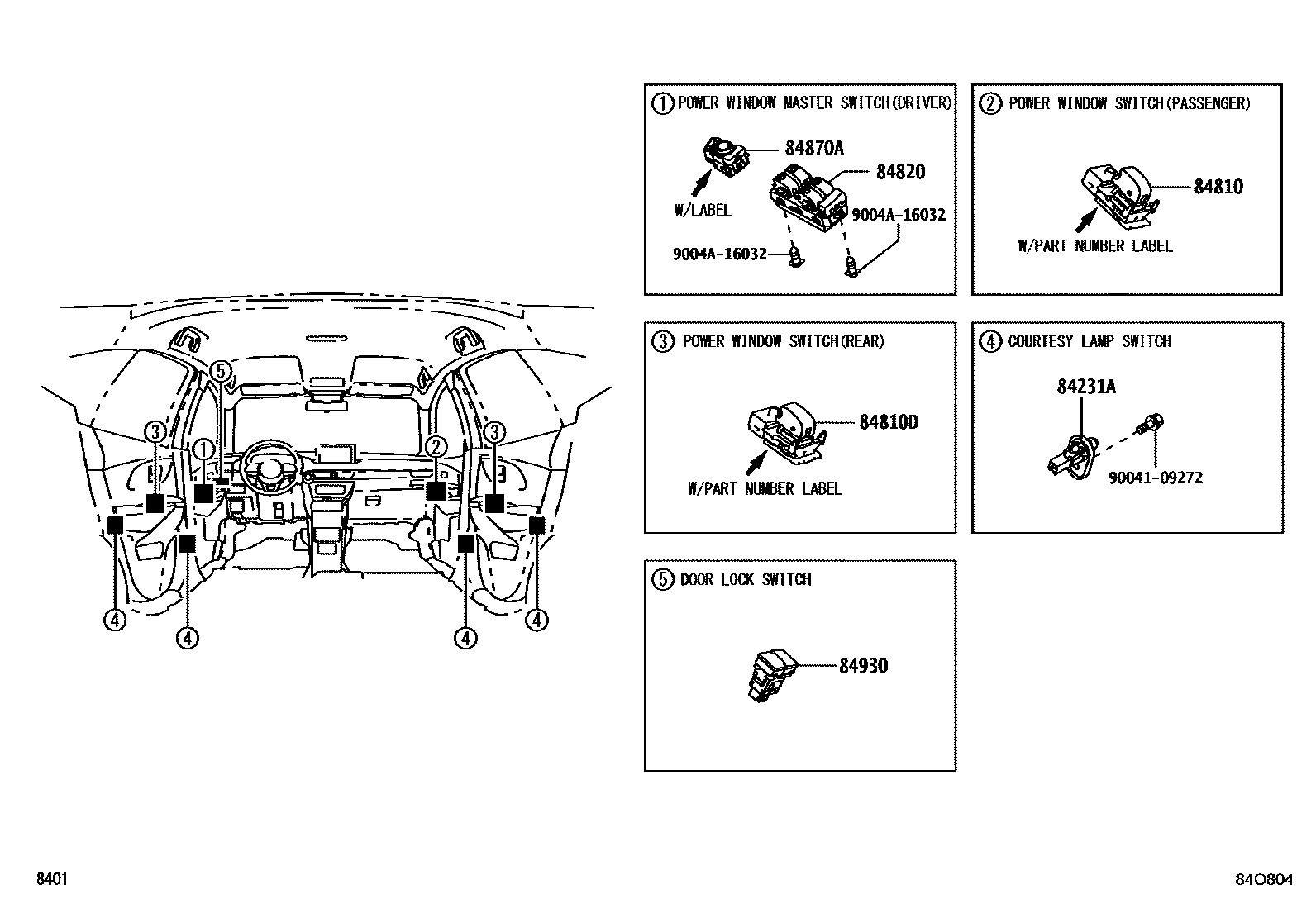 Toyota YARIS 开关和继电器和ECU EPC diagram — 84O804