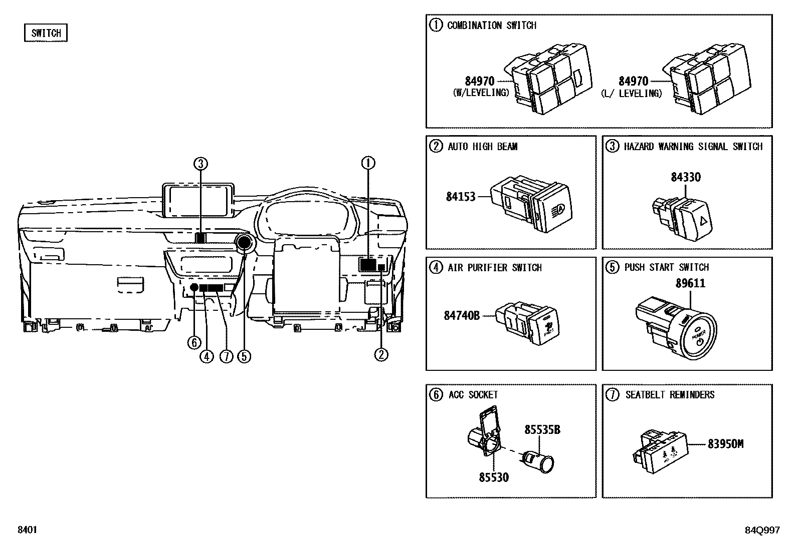 Toyota YARIS 开关和继电器和ECU EPC diagram — 84Q997