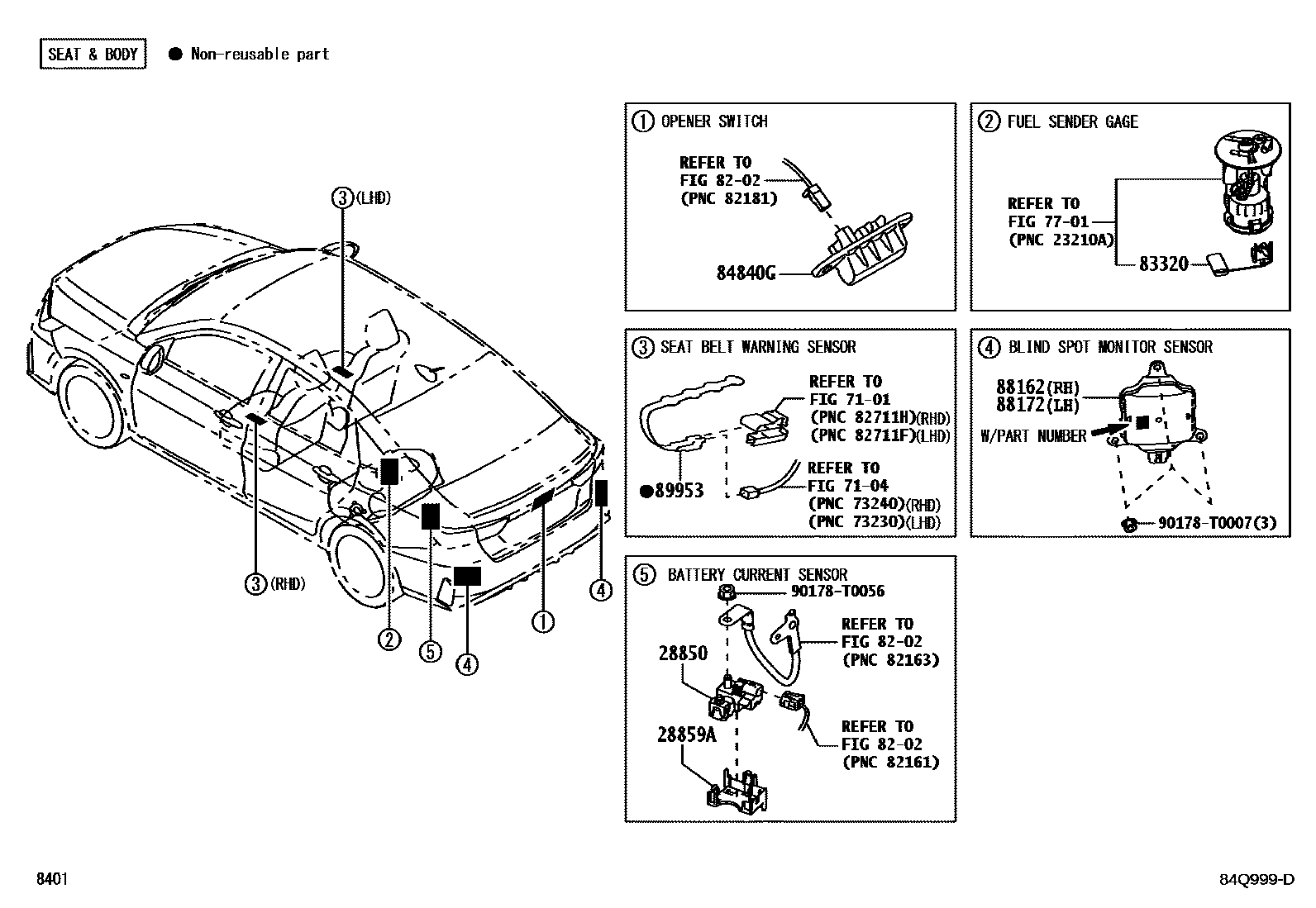 Toyota YARIS 开关和继电器和ECU EPC diagram — 84Q999D