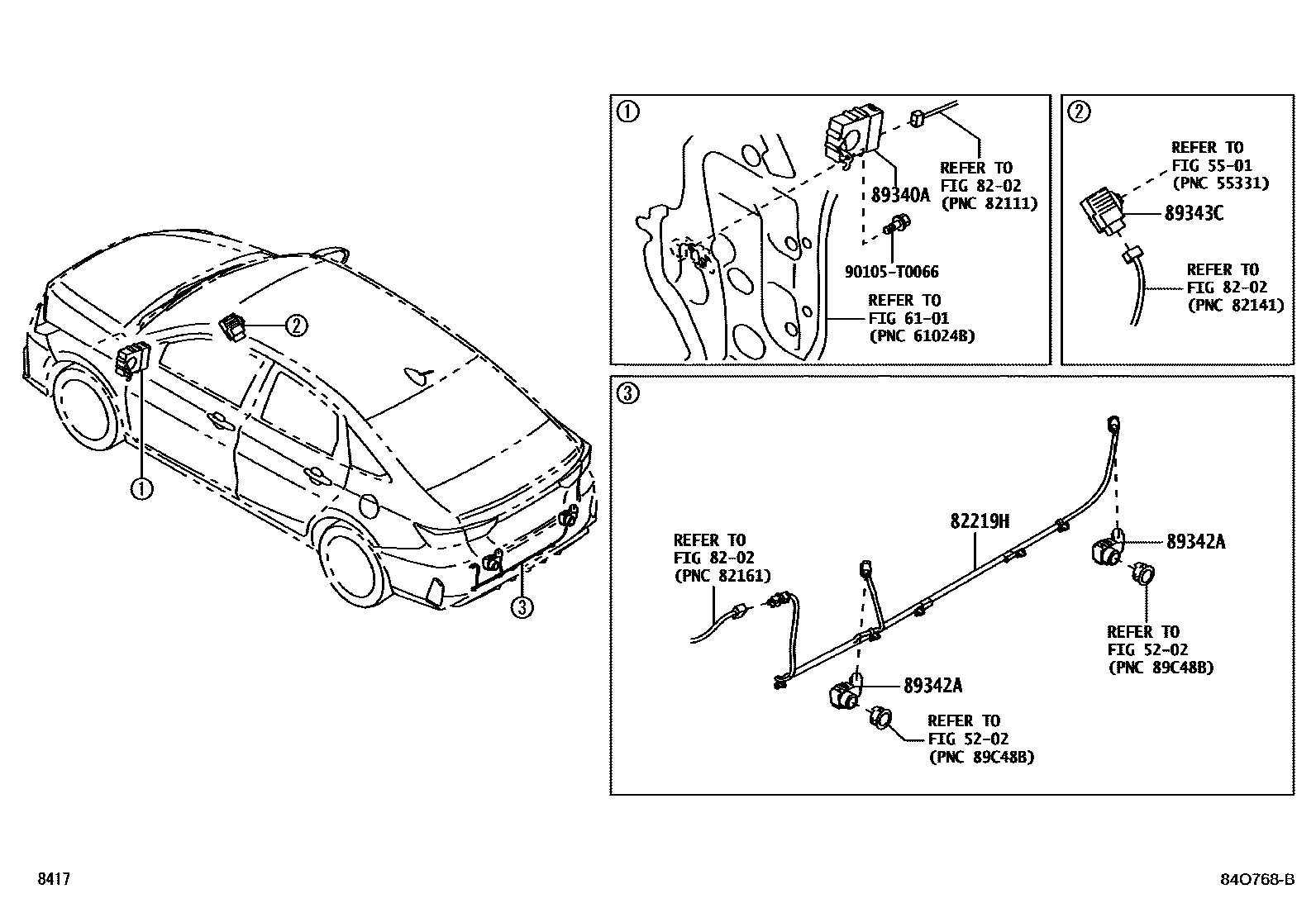 Toyota YARIS 测距雷达和倒车雷达 EPC diagram — 84O768B
