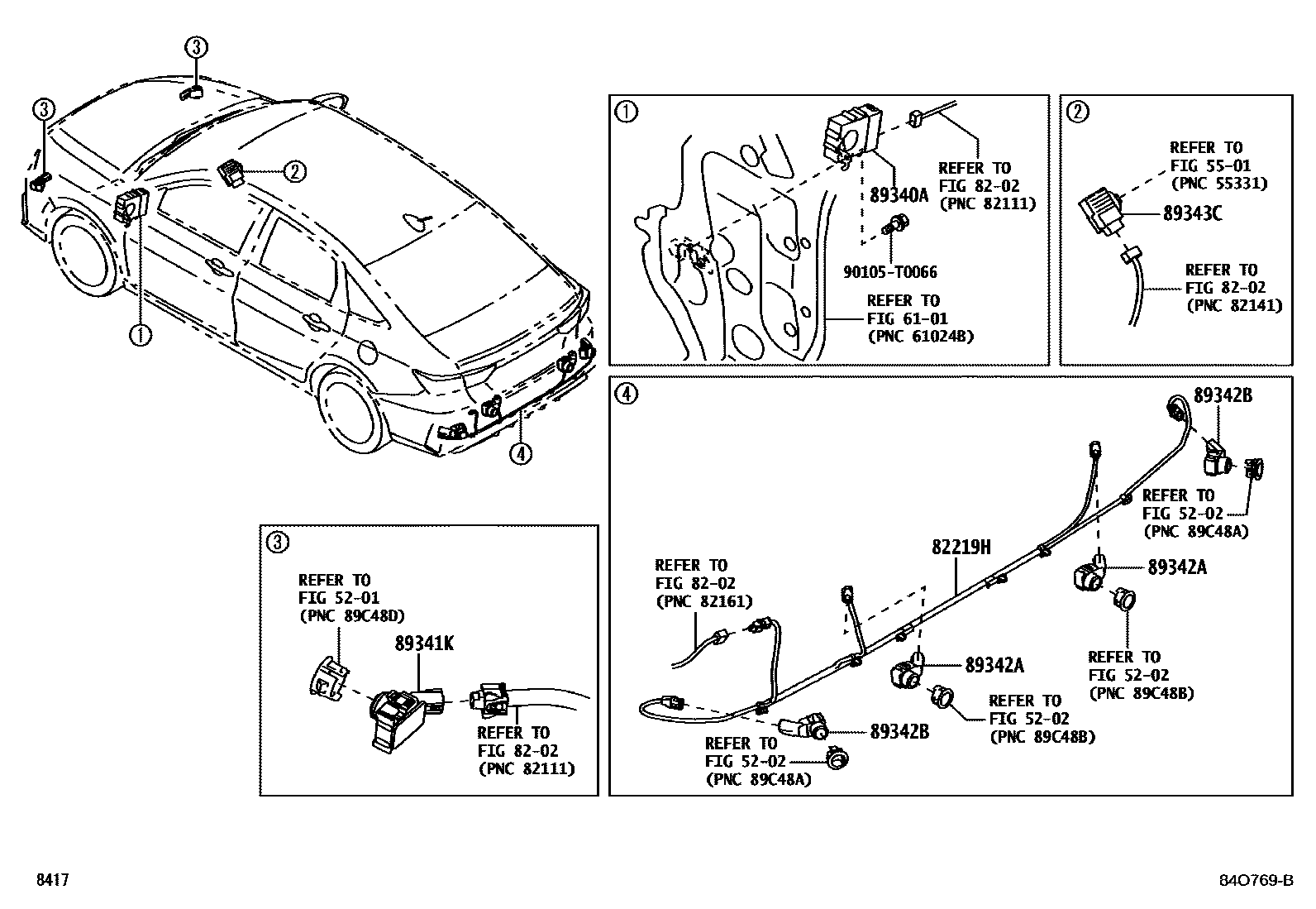 Toyota YARIS 测距雷达和倒车雷达 EPC diagram — 84O769B