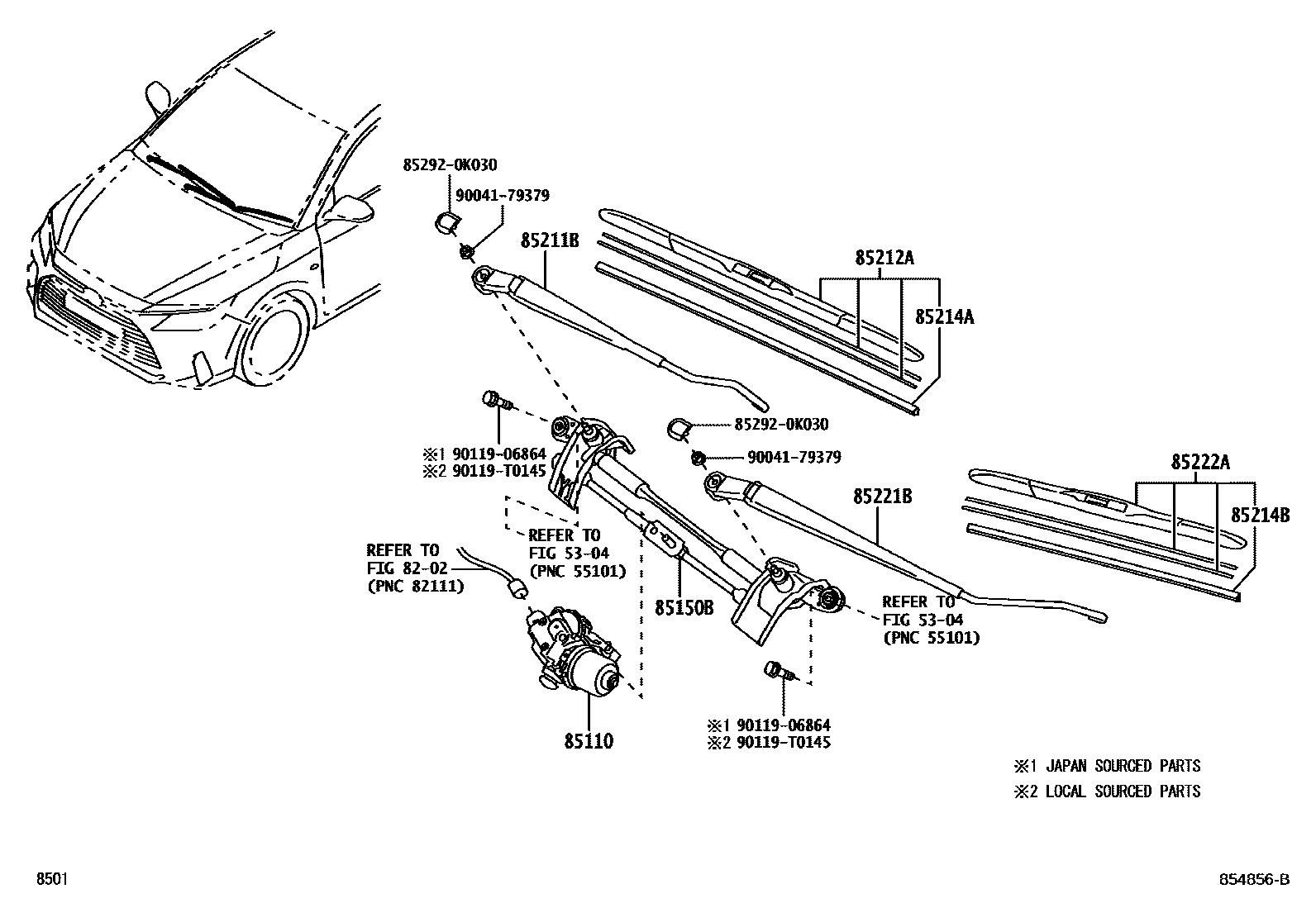Toyota YARIS 挡风玻璃刮水器 EPC diagram — 854856B