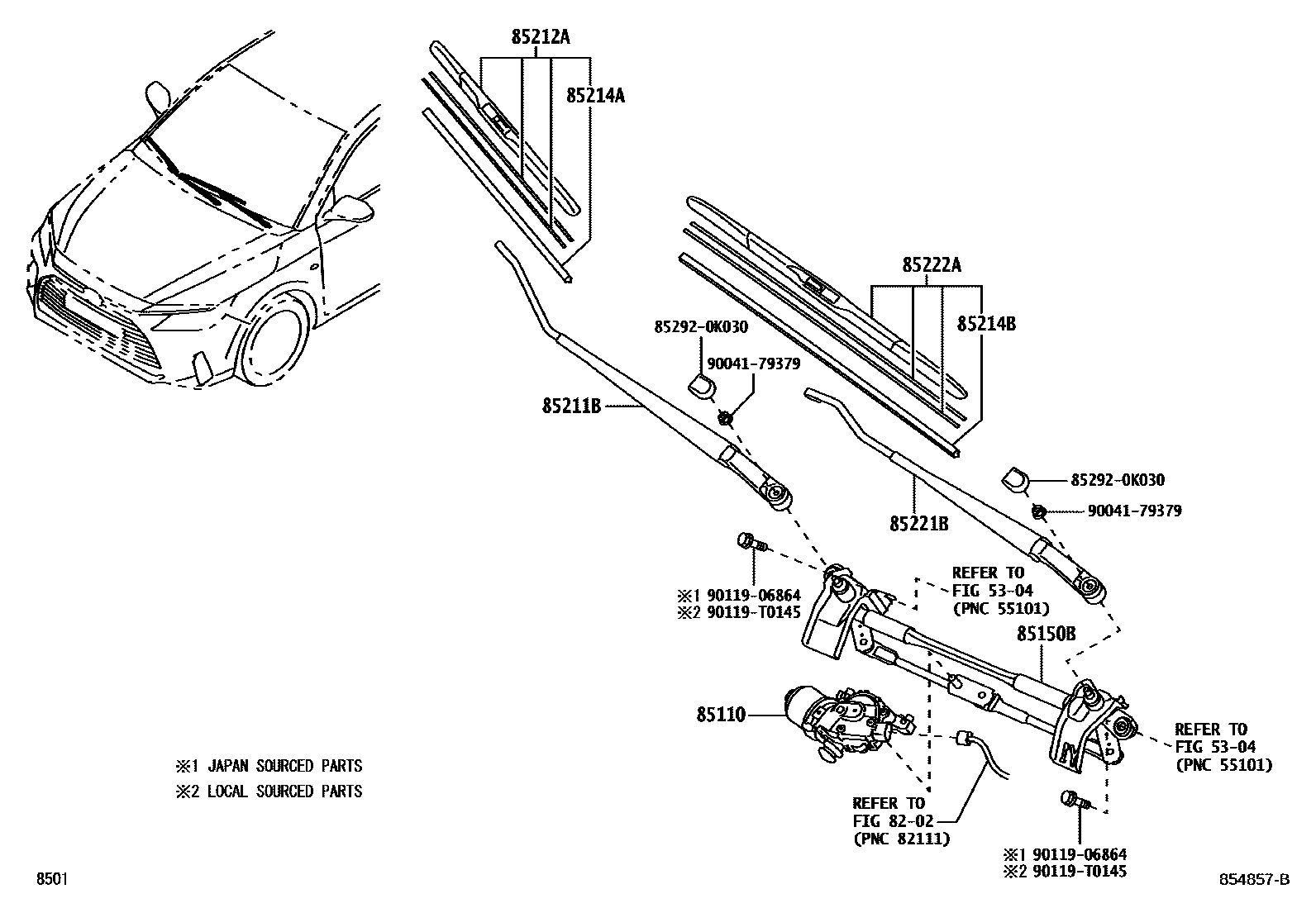 Toyota YARIS 挡风玻璃刮水器 EPC diagram — 854857B