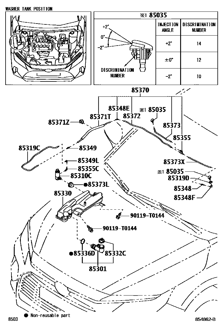 Toyota YARIS 挡风玻璃清洗器 EPC diagram — 854862B