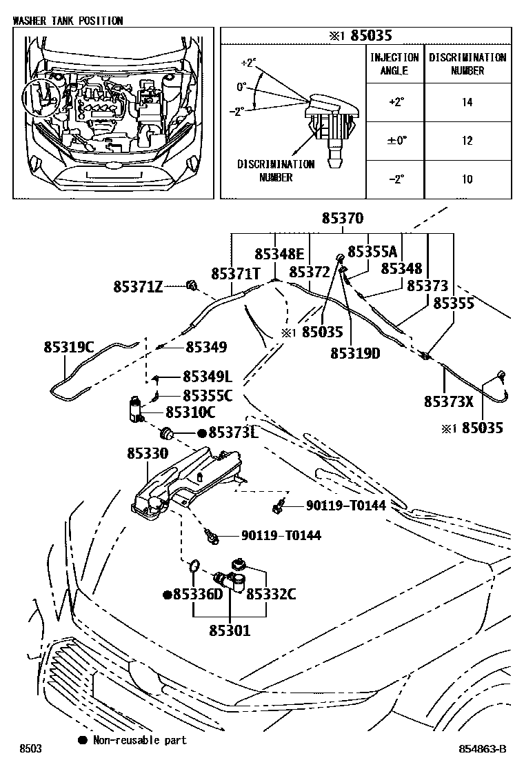 Toyota YARIS 挡风玻璃清洗器 EPC diagram — 854863B