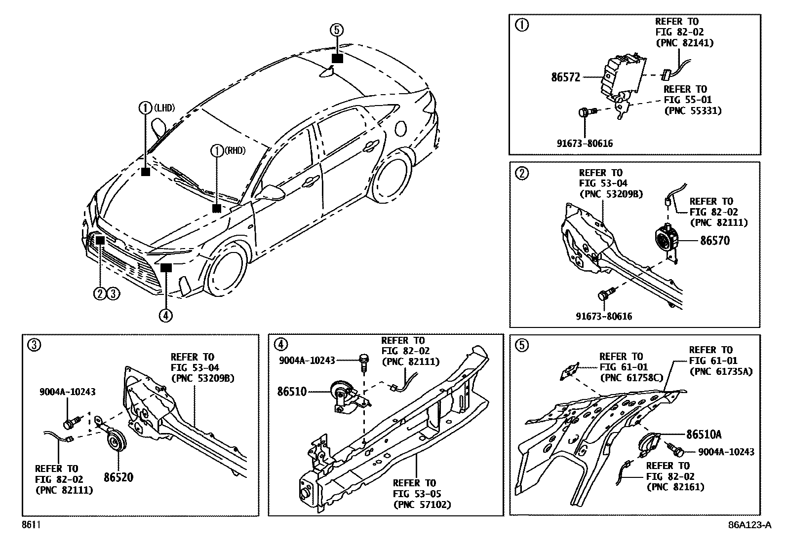Toyota YARIS 喇叭 EPC diagram — 86A123A