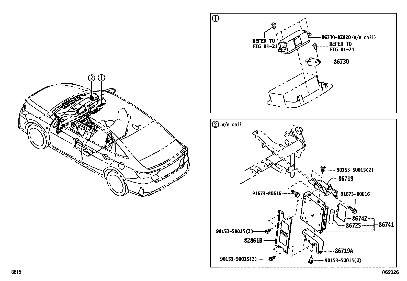 Toyota YARIS 车载电话和呼救装置 EPC diagram — 869326