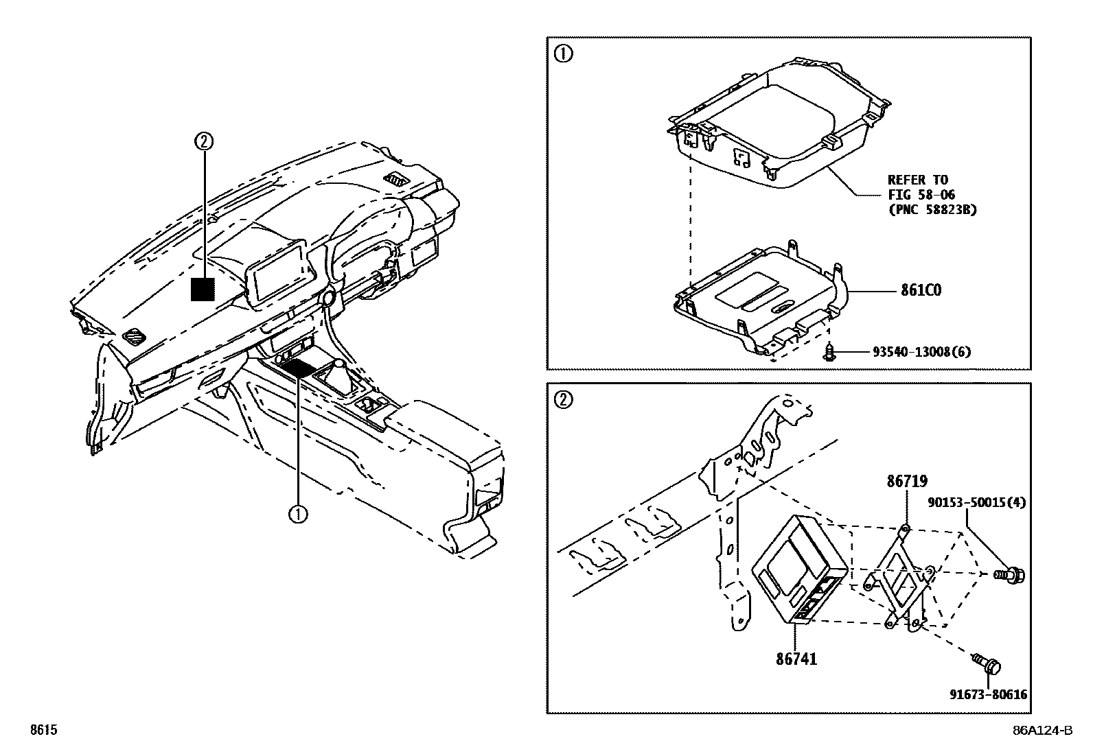 Toyota YARIS 车载电话和呼救装置 EPC diagram — 86A124B