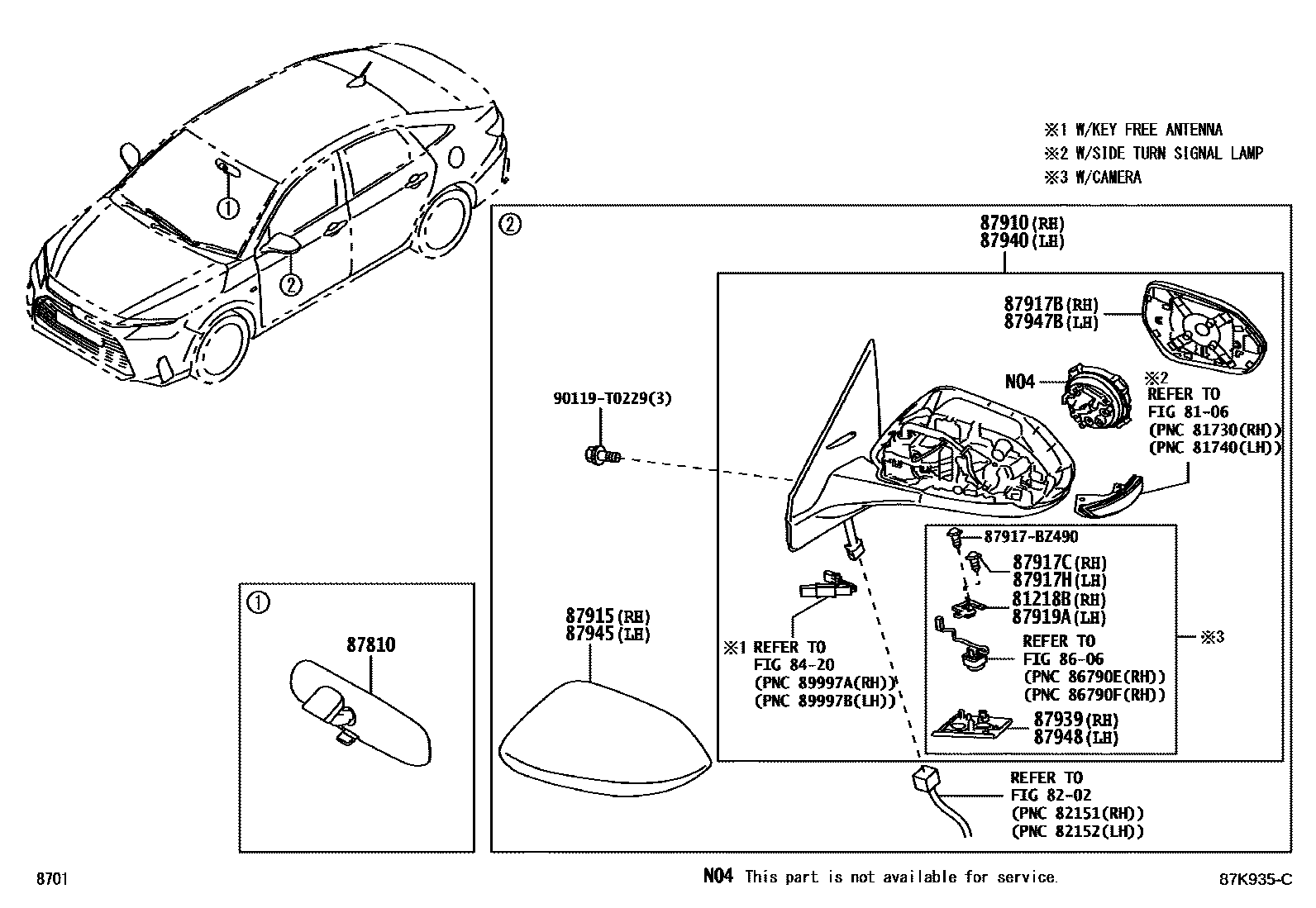 Toyota YARIS 后视镜 EPC diagram — 87K935C