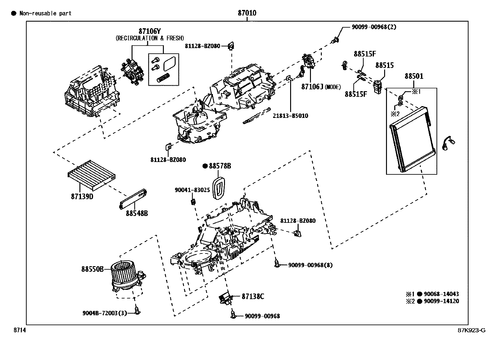 Toyota YARIS 暖风和空调系统 - 冷却器组件 EPC diagram — 87K923G