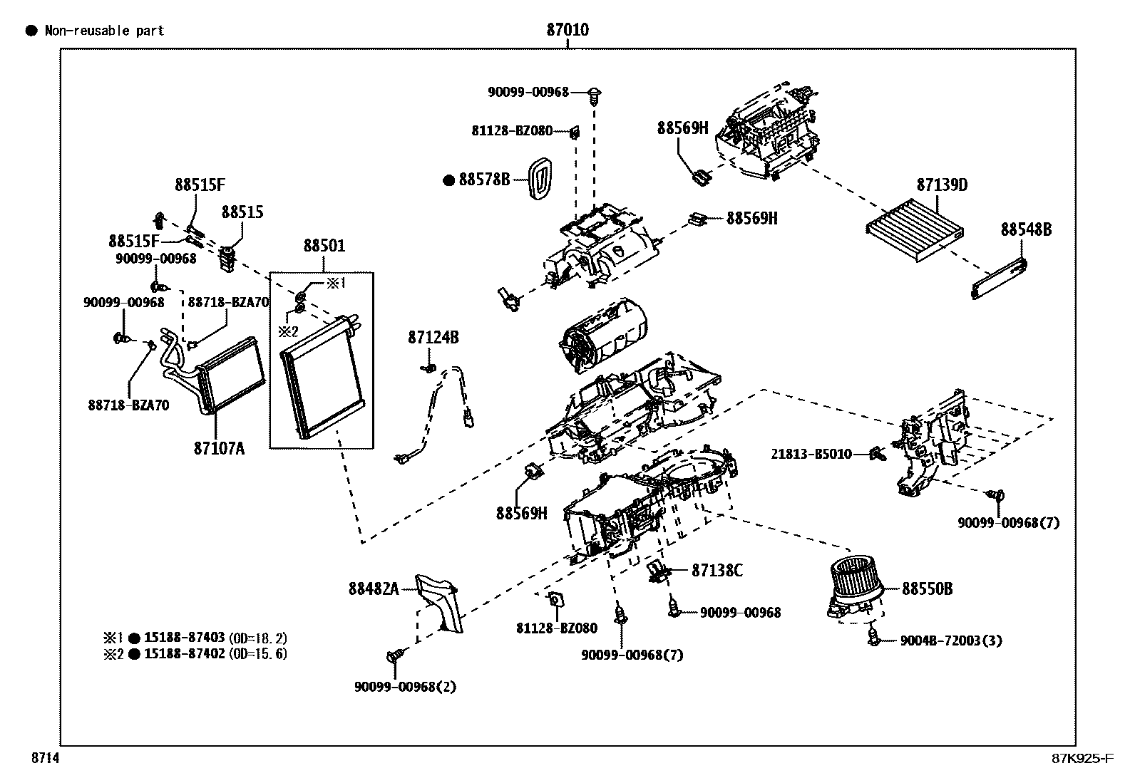 Toyota YARIS 暖风和空调系统 - 冷却器组件 EPC diagram — 87K925F