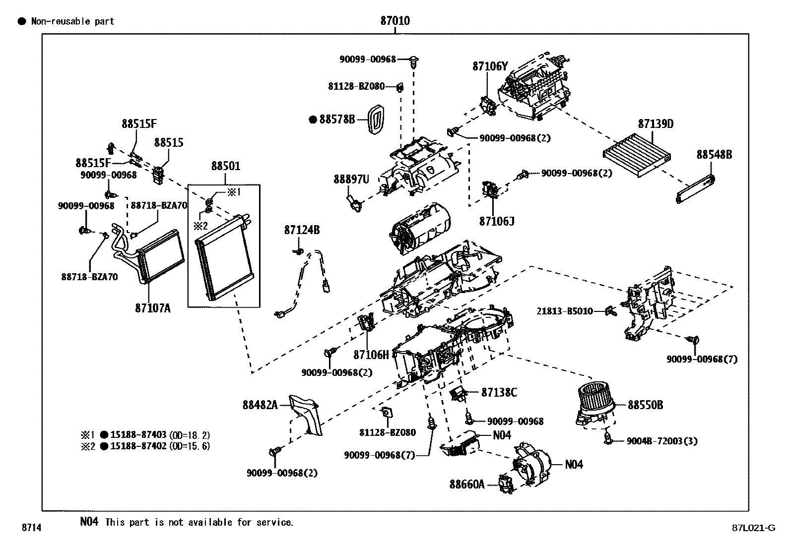 Toyota YARIS 暖风和空调系统 - 冷却器组件 EPC diagram — 87L021G