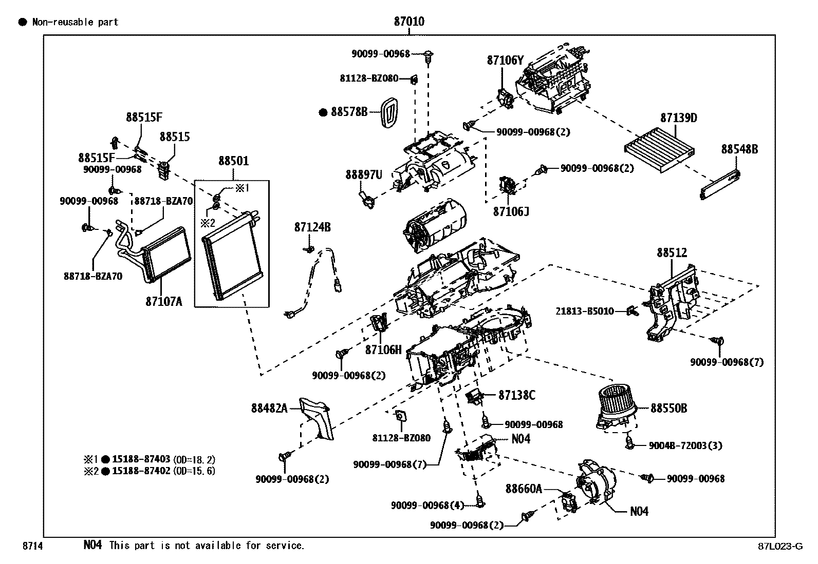 Toyota YARIS 暖风和空调系统 - 冷却器组件 EPC diagram — 87L023G