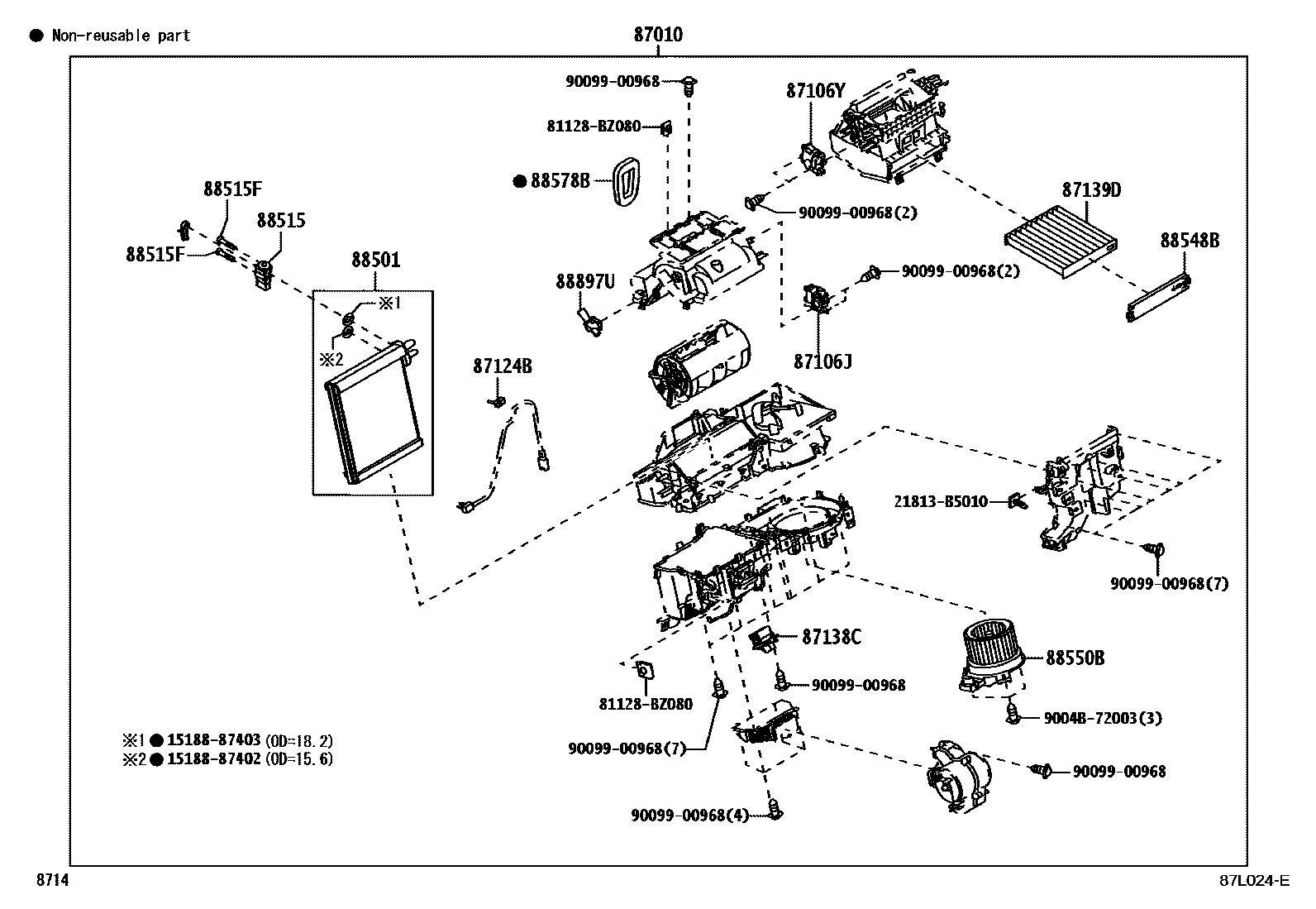 Toyota YARIS 暖风和空调系统 - 冷却器组件 EPC diagram — 87L024E